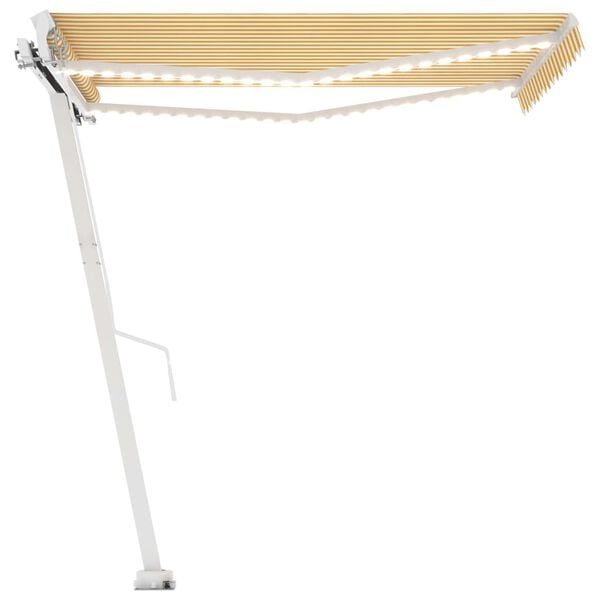 vidaXL izvelkama markīze ar LED, 350x250 cm, manuāla, dzeltena, balta