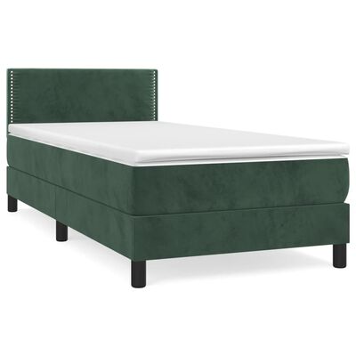 vidaXL atsperu gulta ar matraci, tumši zaļš samts, 90x200 cm