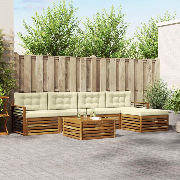 vidaXL Āra dīvānu komplekts ar spilvenu 6 pcs Dabisks un krējuma