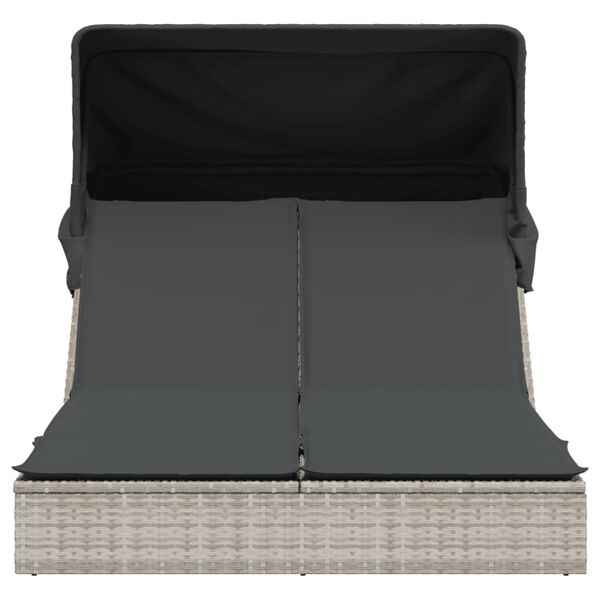 vidaXL divvietīgs sauļo&scaron;anās krēsls ar jumtiņu, gai&scaron;i pelēka PE pinums