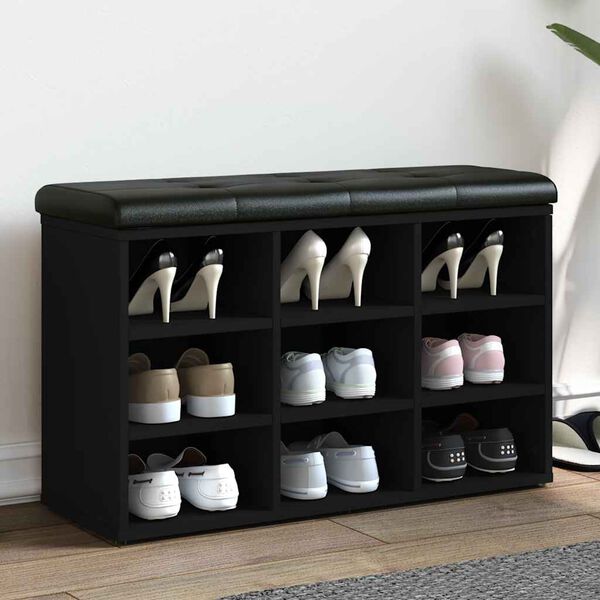 vidaXL apavu skapītis, melns, 82x32x50 cm, inženierijas koks