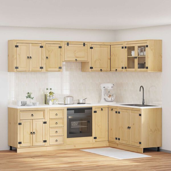 vidaXL Plakans ar atvilktni SKI 10 pcs Medus Brūns Ciets priedes koks