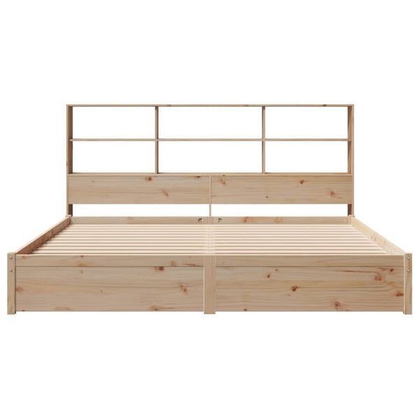 vidaXL gulta ar grāmatu plauktu, bez matrača, 200x200 cm, priedes koks