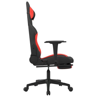 vidaXL masāžas datorspēļu krēsls ar kāju balstu, melns, sarkans audums