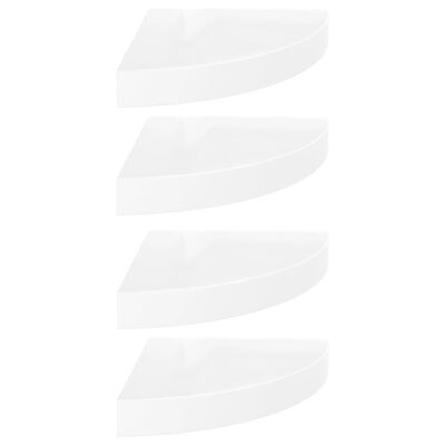 vidaXL stūra sienas plaukti, 4 gab., spīdīgi balti, 25x25x3,8 cm, MDF