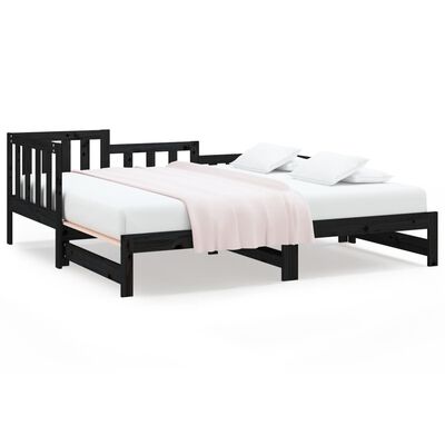vidaXL izvelkama gulta, melna, 2x(80x200) cm, priedes masīvkoks