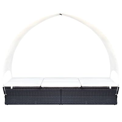 vidaXL divvietīgs sauļošanās zvilnis ar jumtiņu, melna PE rotangpalma