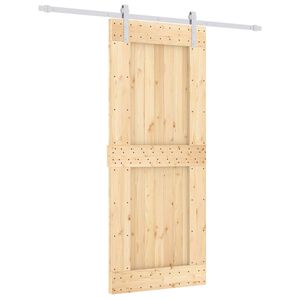 vidaXL Slīdo&scaron;ās durvis Dabisks un balts 85 x 210 cm Cieta priedes koks