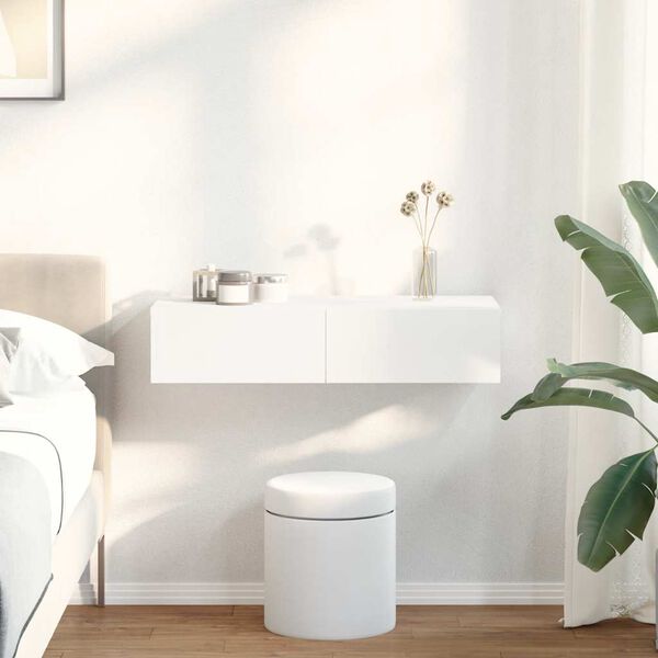 vidaXL sienas plaukts ar atvilktnēm balts 80x33x17 cm