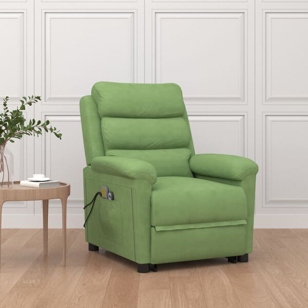 vidaXL masāžas krēsls, paceļams, gaiši zaļš samts