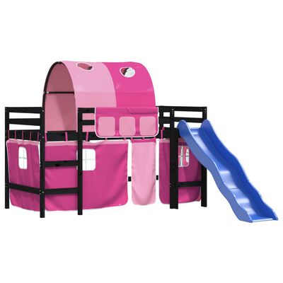 vidaXL bērnu augstā gulta ar tuneli, rozā, 80x200 cm, priedes koks