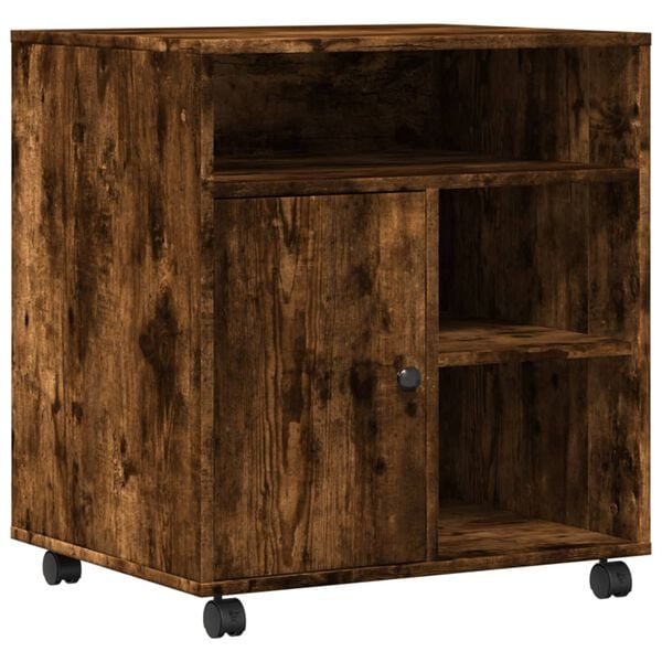 vidaXL printera statīvs ar riteņiem, ozolkoka krāsā, 60x50x67 cm