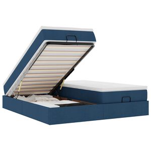 vidaXL Osmaņu gultas rāmis ar matračiem zils 200x200cm audums