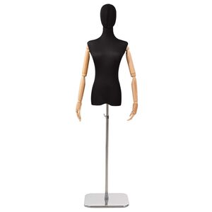 vidaXL Regulējams manekens 165-213 cm ar pamatni Sievie&scaron;u PP Melns