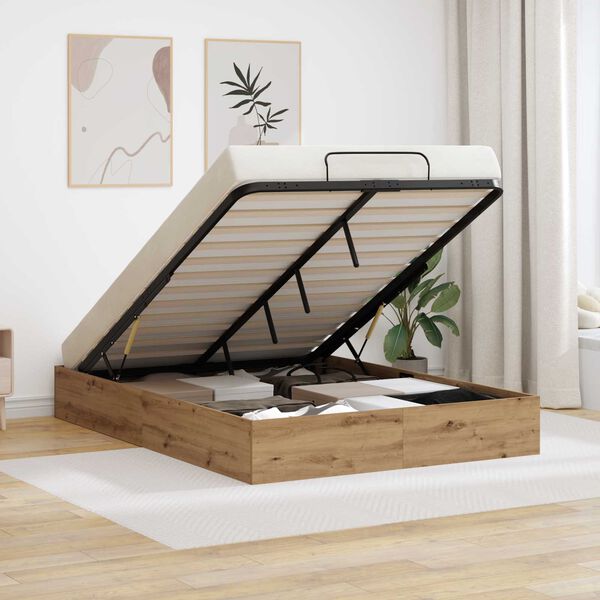 vidaXL Otomāna gultas rāmis ar uzglabā&scaron;anu Artisānā ozols 150 x 200 cm