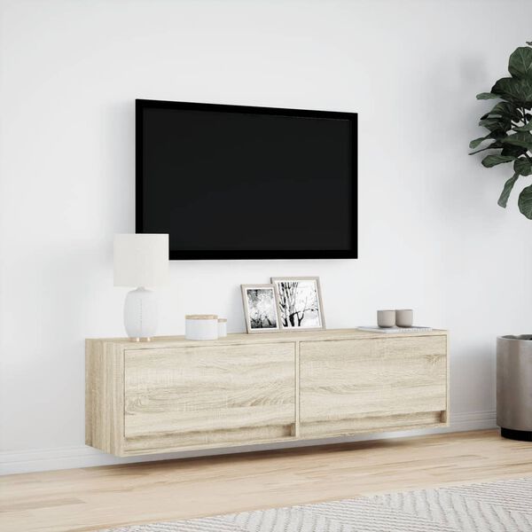 vidaXL TV sienas skapītis ar LED lampiņām, koka krāsa, 140x31x38 cm