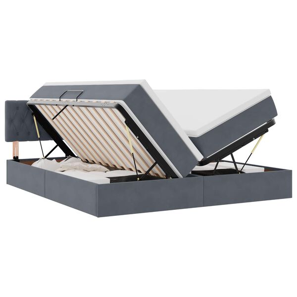 vidaXL Gulta ar LED sloksnes lukturiem Tum&scaron;i pelēks 180 x 200 cm Samts