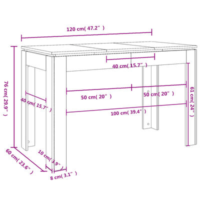 vidaXL virtuves galds, ozolkoka krāsa, 120x60x76 cm, skaidu plāksne