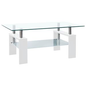 vidaXL kafijas galdiņ&scaron;, 95x55x40 cm, rūdīts stikls, balts, caurspīdīgs