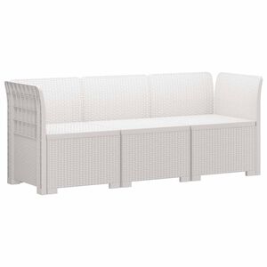 vidaXL 3-vietīgs dīvāns dārzam, rattan stils PP Balts