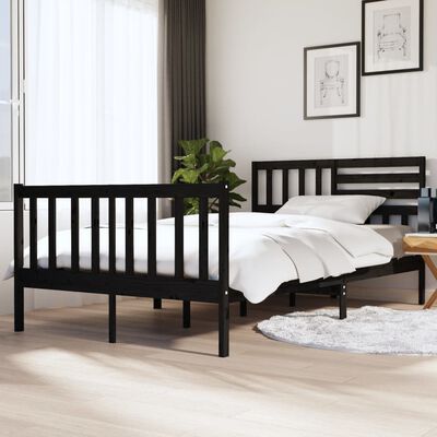 vidaXL gultas rāmis, melns, 135x190 cm, divvietīgs, masīvkoks