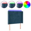 vidaXL gultas galvgalis ar LED, 103x16x118/128 cm, tum&scaron;i zils samts