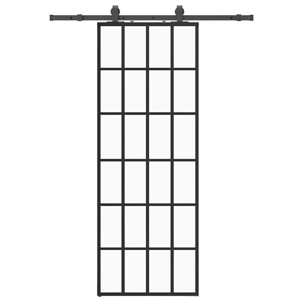 vidaXL bīdāmās durvis ar stiprinājumiem, melns, stikls, 76x205 cm