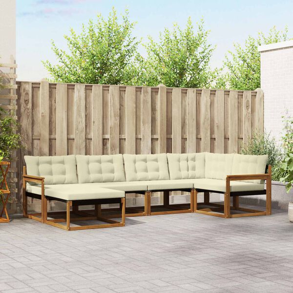 vidaXL Āra dīvānu komplekts ar spilvenu 6 pcs Dabisks un krējuma