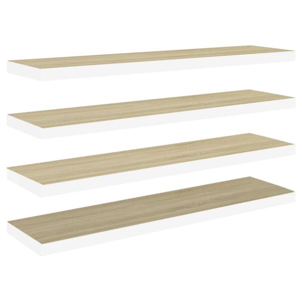 vidaXL sienas plaukti, 4 gab., koka, balta krāsa, 90x23,5x3,8 cm, MDF