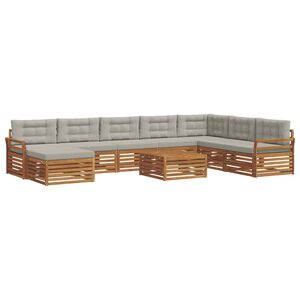 vidaXL Āra dīvānu komplekts ar spilvenu 9 pcs Dabīgs un gai&scaron;i pelēks