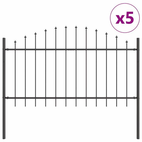vidaXL Dārza žogs 5 pcs Pelēka 170 x 140 cm