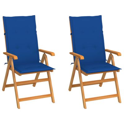 vidaXL dārza krēsli, 2 gab., koši zili matrači, masīvs tīkkoks