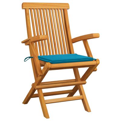 vidaXL dārza krēsli, 8 gab., zili matrači, masīvs tīkkoks