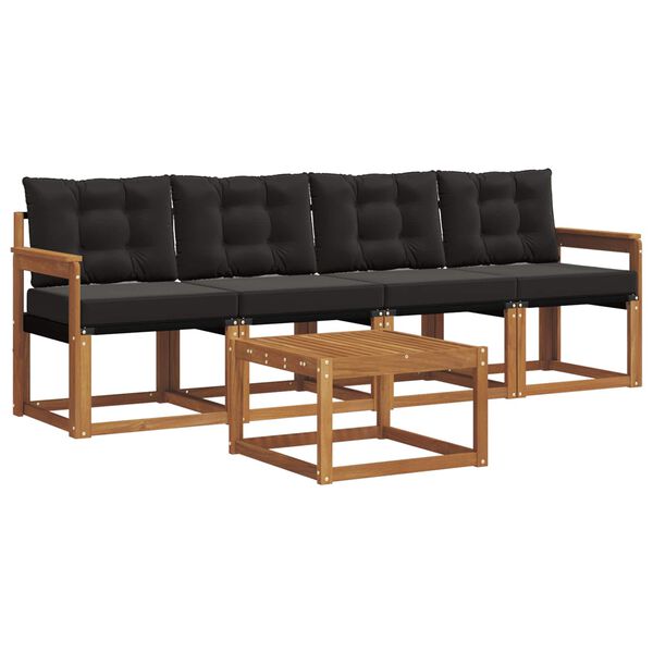 vidaXL Āra dīvānu komplekts ar spilvenu 5 pcs Dabīgs un melns