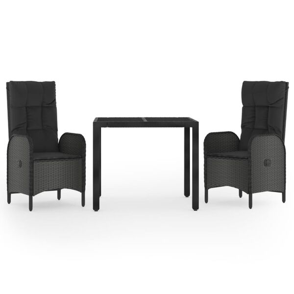 vidaXL 3-daļīgs dārza virtuves mēbeļu komplekts, melna PE rotangpalma