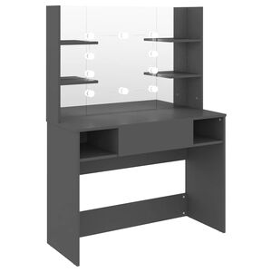 vidaXL kosmētikas galds ar LED gaismām, 100x40x135 cm, MDF, pelēks