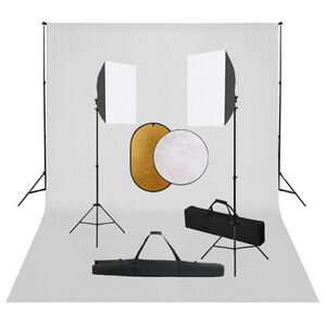 vidaXL fotostudijas komplekts &ndash; gaismas izkliedētāji, foni, reflektori