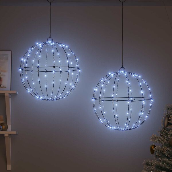 vidaXL Bumba su 192 LED 2 pcs Vēsi balta 40,5 x 40,5 x 42 cm Metāla