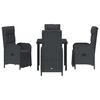 vidaXL Dārza ēdamgalds ar spilvenu 5 pcs Melna poliratāns