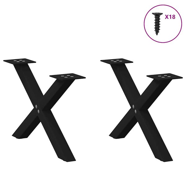 vidaXL kafijas galdiņa kājas, 2 gab., X-veida, melnas, 50x(30-31) cm, tērauds