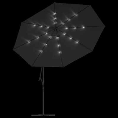 vidaXL saulessargs ar LED gaismām, 350 cm, melns