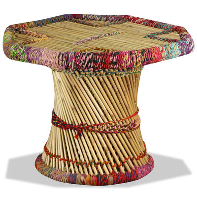 vidaXL kafijas galdiņš ar auduma detaļām, bambuss, daudzkrāsains