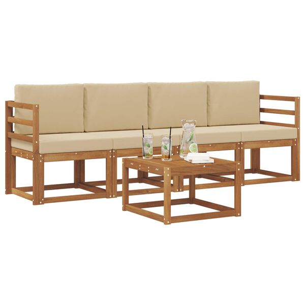 vidaXL Āra dīvānu komplekts ar spilvenu 5 pcs Dabisks un bē&scaron;s