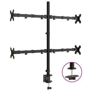 vidaXL monitora statīvs, melns, tērauds, VESA, 75/100 mm