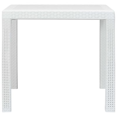 vidaXL dārza galds, balts, 79x79x72 cm, plastmasa, rotangpalmas raksts
