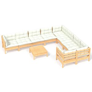 vidaXL 10-daļīgs dārza mēbeļu komplekts ar krēmkrāsas matračiem, koks