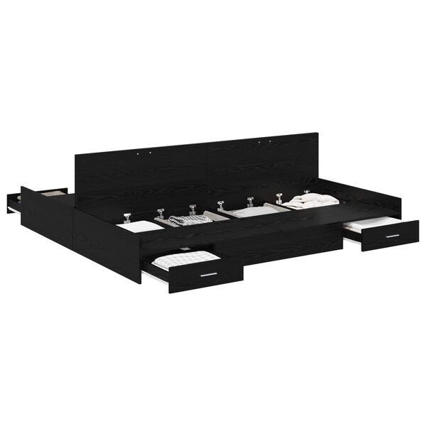 vidaXL Gultas ar uzglabā&scaron;anas vietu Melns ozolkoks 200 x 200 cm