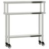 vidaXL virtuves darba galds ar plauktu, 110x30x120 cm, tērauds