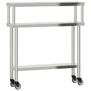 vidaXL virtuves darba galds ar plauktu, 110x30x120 cm, tērauds