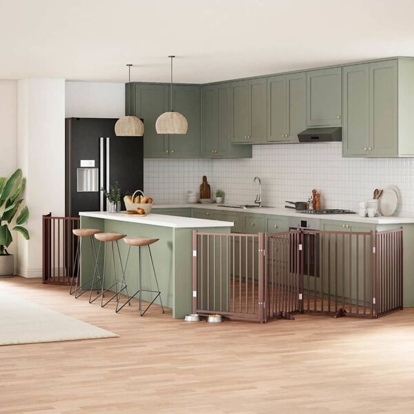 vidaXL suņu vārti ar durvīm, salokāmi, 6 paneļi, 480 cm, papeles koks